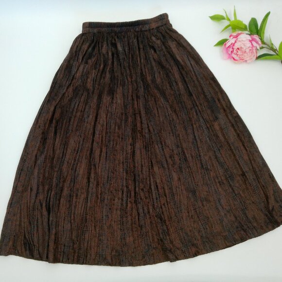 Vintage Stonebridge Petites Skirt Size PM Midi Brown Faux Snakeskin Metallic USA - Picture 1 of 9